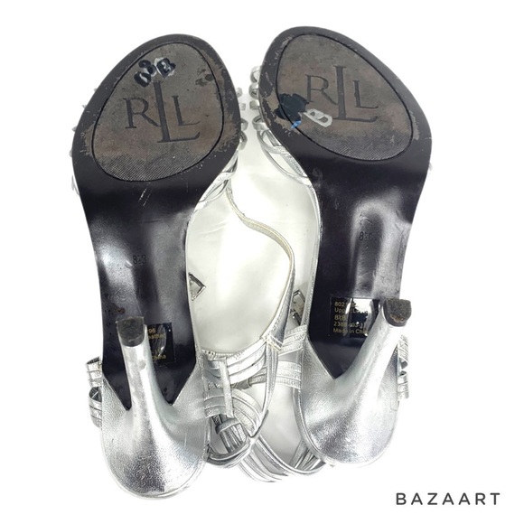 Ralph Lauren silver metallic leather strappy slingback Dress Shoe Sz 8.5 - Picture 8 of 10